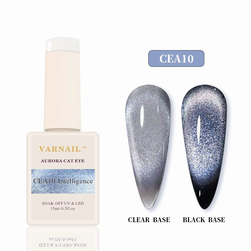 Aurora Cat Eye Gel Polish Set 6 Colors, 15ML Glitter 9D Clear Base Cat Eye Gel Polish with Magnet, Salon Quality Magnetic Soak off UV Gel Nail Polish Set