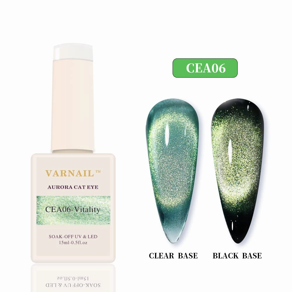 Aurora Cat Eye Gel Polish Set 6 Colors, 15ML Glitter 9D Clear Base Cat Eye Gel Polish with Magnet, Salon Quality Magnetic Soak off UV Gel Nail Polish Set