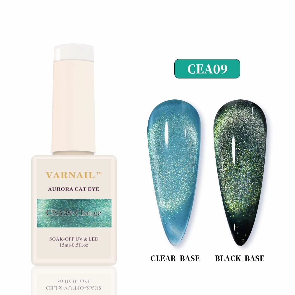 Aurora Cat Eye Gel Polish Set 6 Colors, 15ML Glitter 9D Clear Base Cat Eye Gel Polish with Magnet, Salon Quality Magnetic Soak off UV Gel Nail Polish Set