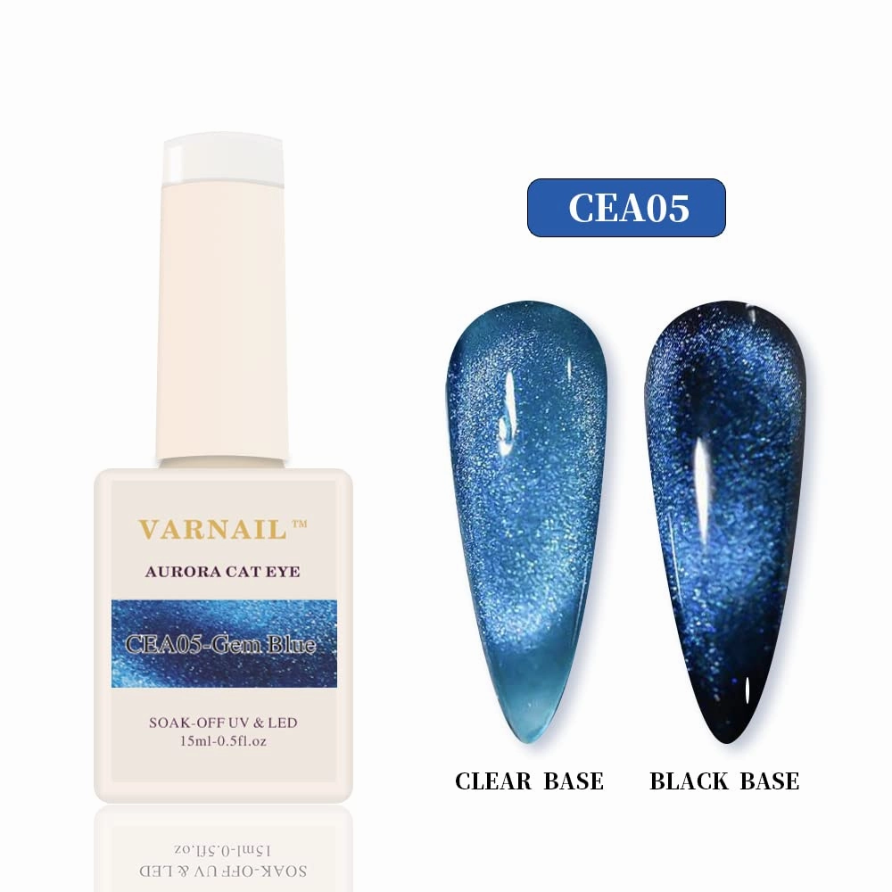 Aurora Cat Eye Gel Polish Set 6 Colors, 15ML Glitter 9D Clear Base Cat Eye Gel Polish with Magnet, Salon Quality Magnetic Soak off UV Gel Nail Polish Set