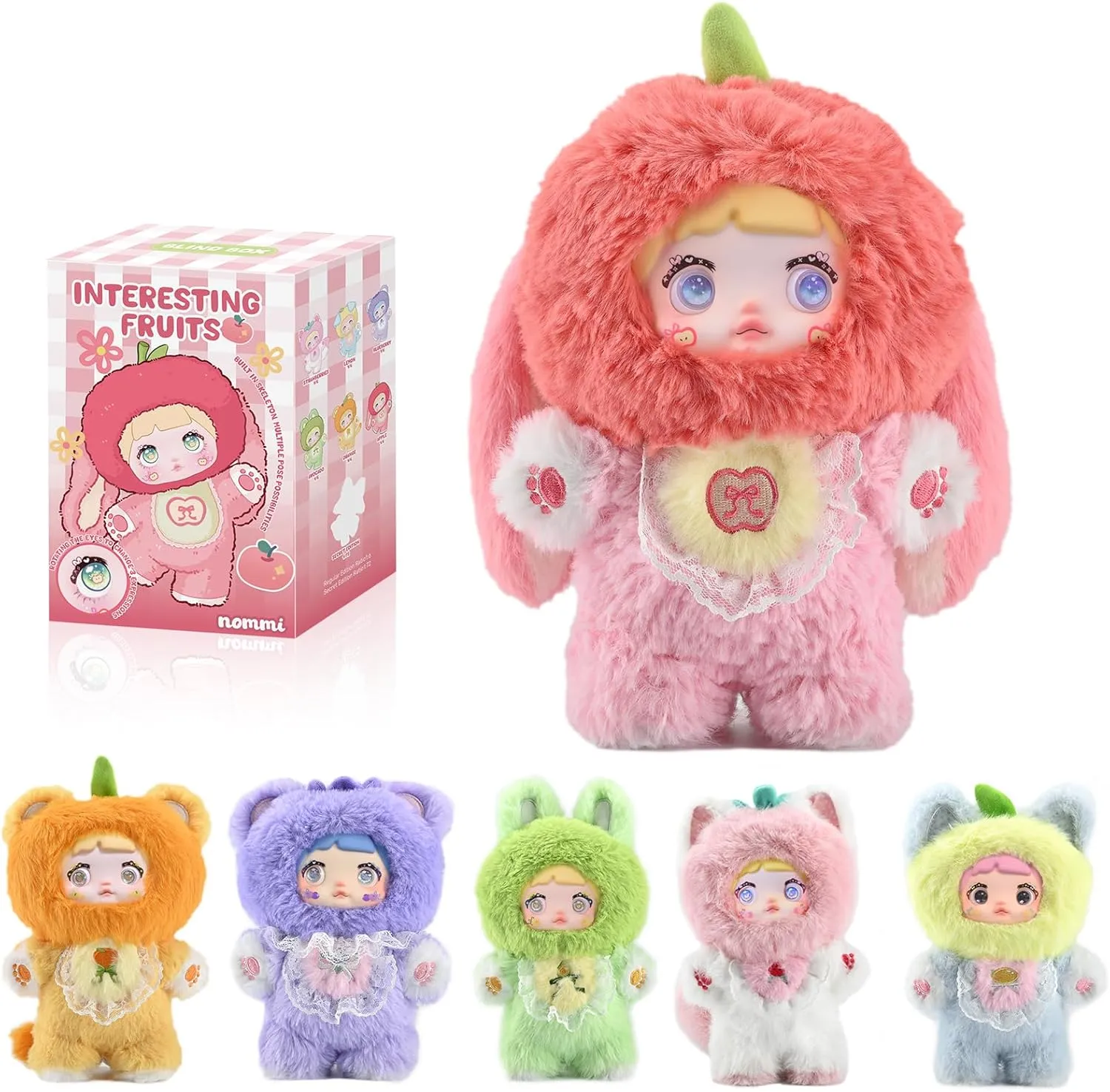Authentic Nommi Blind Box Interesting Fruits Series Plush - 3 Expressions Adorable Mystery Plush Toys for Collectors - 7.1IN Random Surprise Doll with Unique Designs, 1PCS (Official New Packaging)