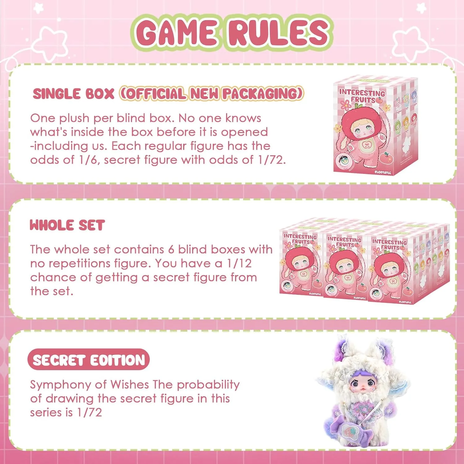 Authentic Nommi Blind Box Interesting Fruits Series Plush - 3 Expressions Adorable Mystery Plush Toys for Collectors - 7.1IN Random Surprise Doll with Unique Designs, 1PCS (Official New Packaging)