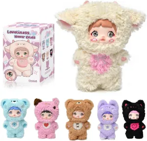 Authentic Nommi Blind Box Loveliness Never Ends Series Plush - 3 Expressions Adorable Mystery Plush Toys for Collectors - 7.1IN Random Surprise Doll with Unique Designs, 6PCS (No Repeat Doll)