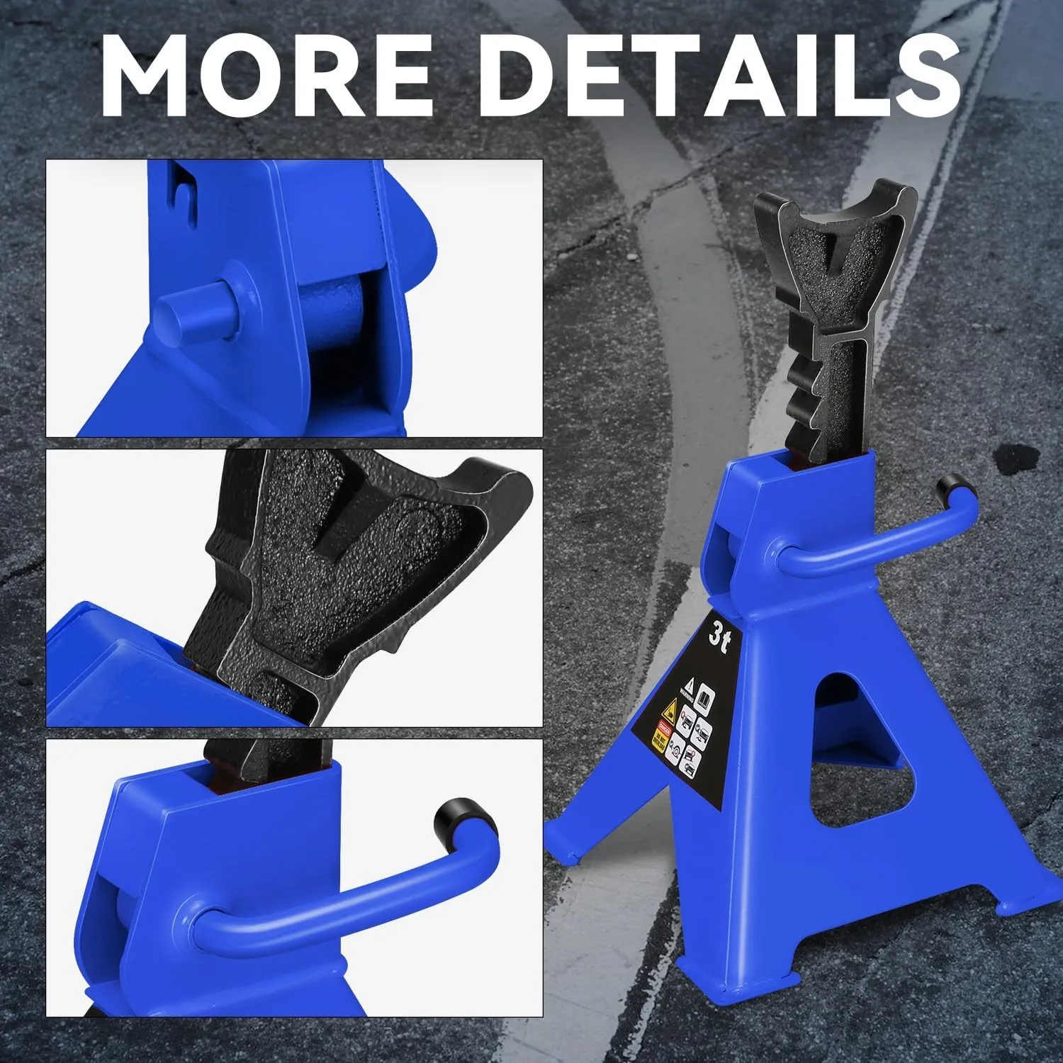 Auto Dynasty 2 pcs Jack Stands Garage Steel Lifting Car Stand Service Lift Floor Jack Stand, 3 Ton (6000 lbs), Lifting Range 10.6" to 15.5", for SUV, Car and Truck, Blue