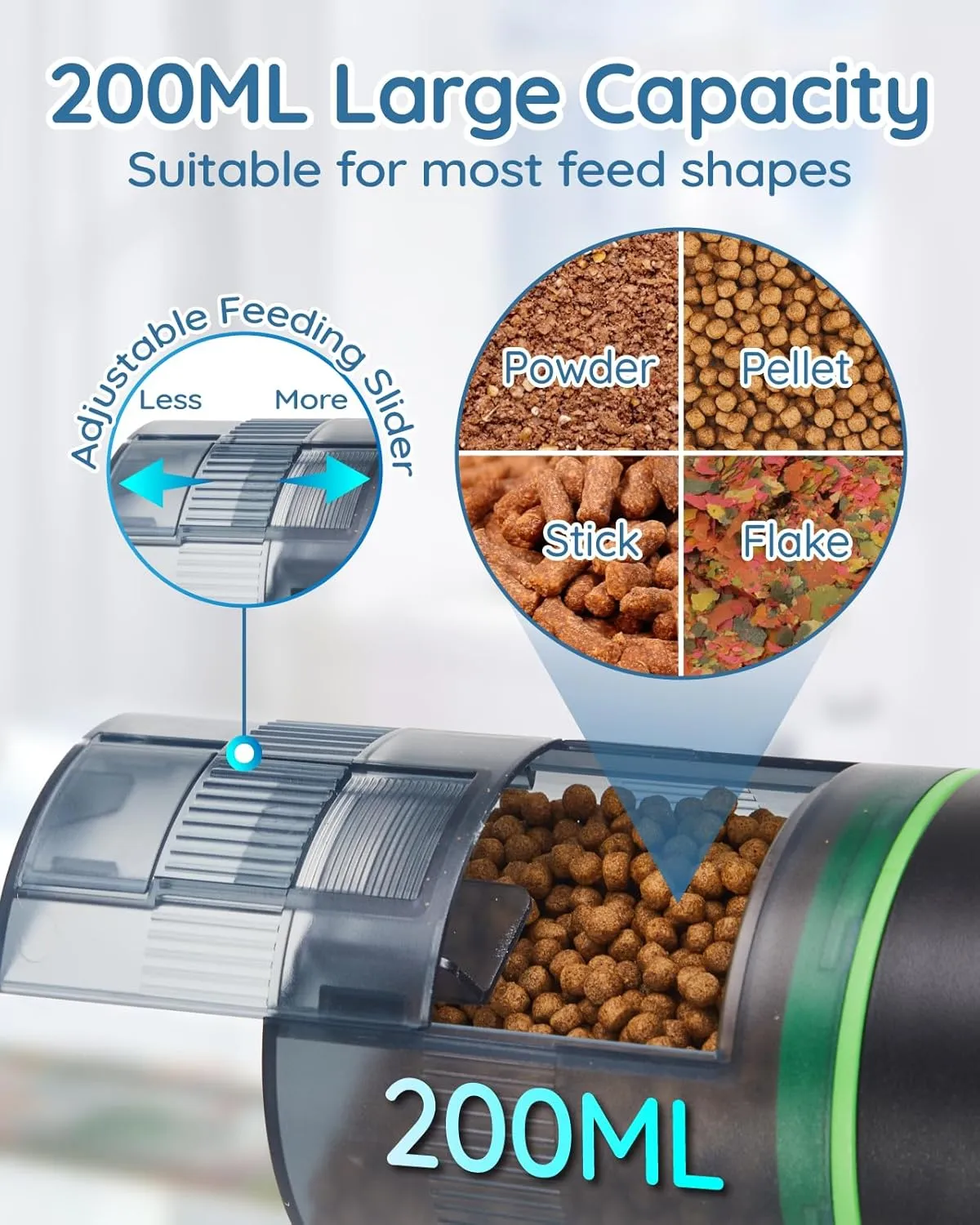 Automatic Fish Feeder for Aquarium, Auto Fish Food Dispenser with Timer and Feeding Ring, Moisture-Proof, Smart Fish Tank Vacation Feeder with 2 AAA Batteries