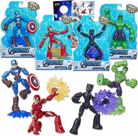 Avengers Action Figures Bend and Flex Toys - 4 Pack Bundle with Iron Man, Captain America, Black Panther, Hulk Flexible Figurines Plus Stickers, More | Marvel Bendable Action Figures for Boys