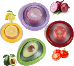 Avocado Saver Onion Storage,4PCS Reusable Silicone Food Storage Containers,Tomato Storage Container Lemon Holder For Fridge,Stretch Fresh Pods For food Huggers Fruit Vegetable Keeper
