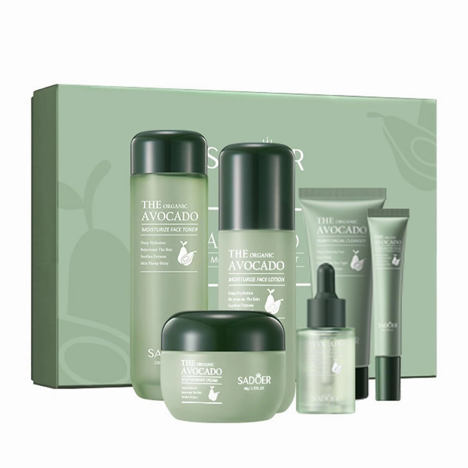 Avocado Skin Care Set,6pcs Skincare Gift Set with Facial Cleanser, Toner, Lotion, Face Serum, Face Cream, Eye Cream For Hydrating Skin,Anti-Aging Skin For Women Teen Girls（Gift box packaging）