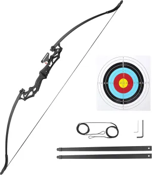 AW Recurve Bow Set Archery Aluminum Takedown Recurve Bow Right Hand Archery Bow Set Longbow Shooting Kit for Adult & Youth Beginner Outdoor Hunting Horse Riding Shooting Practice