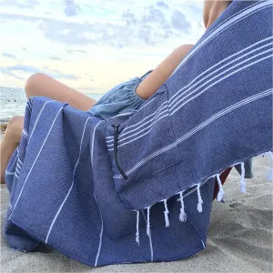 Aysesa-Sandproof Turkish Cotton Beach Towel Oversized w/Hidden-Pocket 75" Sand Free Blanket Extra Large Packable Travel Bath Towel Gift Men Women Made-in-Turkey