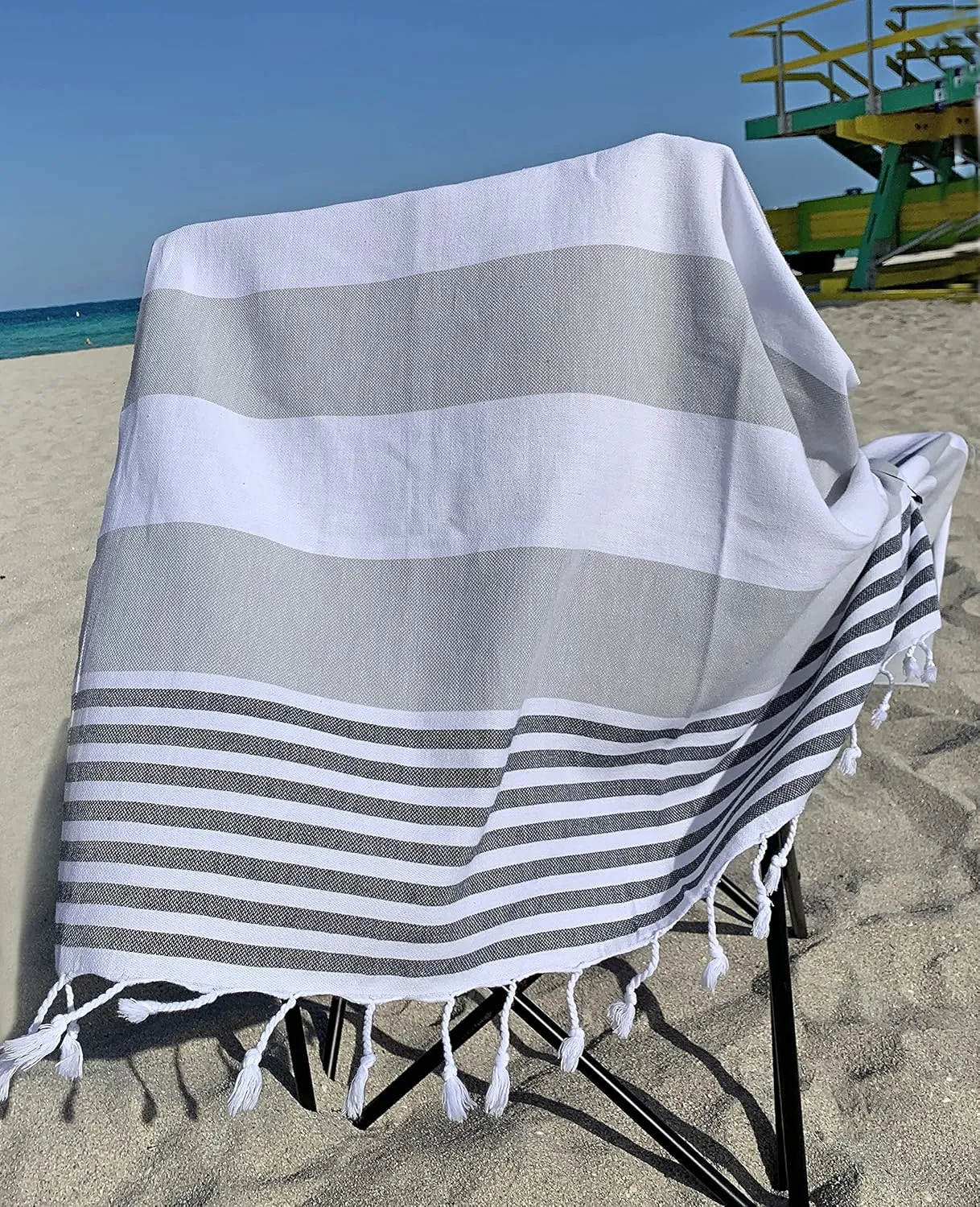 Aysesa-Sandproof Turkish Cotton Beach Towel Oversized w/Hidden-Pocket 75" Sand Free Blanket Extra Large Packable Travel Bath Towel Gift Men Women Made-in-Turkey