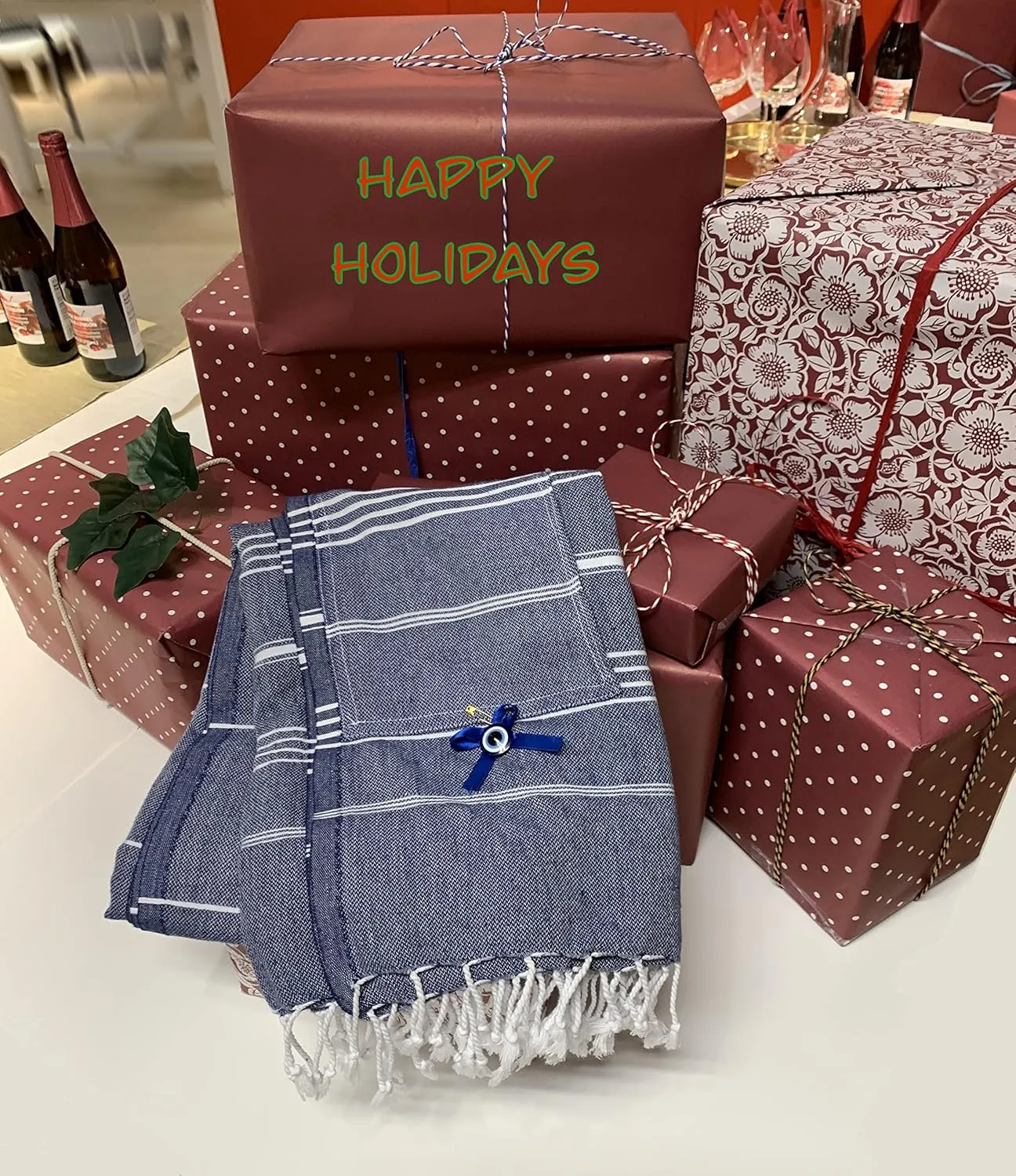 Aysesa-Sandproof Turkish Cotton Beach Towel Oversized w/Hidden-Pocket 75" Sand Free Blanket Extra Large Packable Travel Bath Towel Gift Men Women Made-in-Turkey