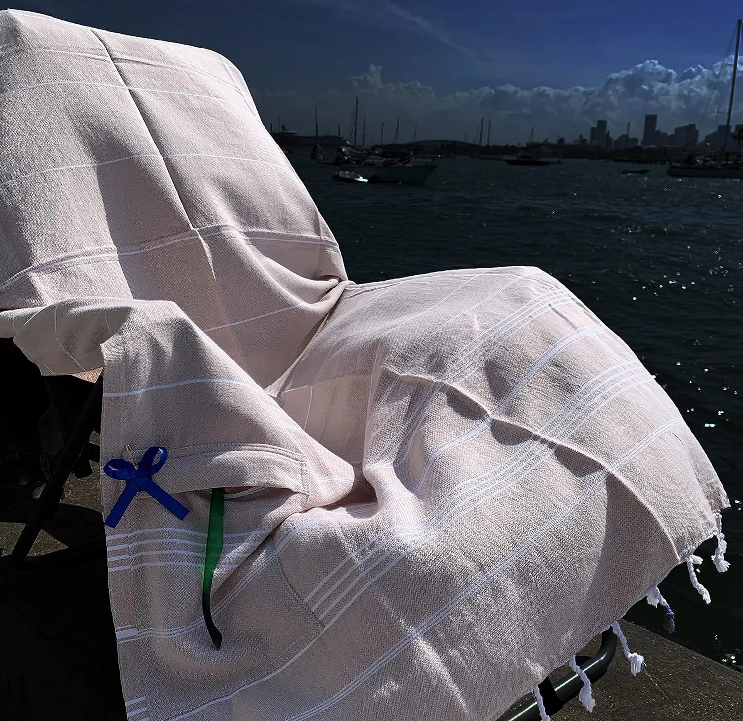 Aysesa-Sandproof Turkish Cotton Beach Towel Oversized w/Hidden-Pocket 75" Sand Free Blanket Extra Large Packable Travel Bath Towel Gift Men Women Made-in-Turkey