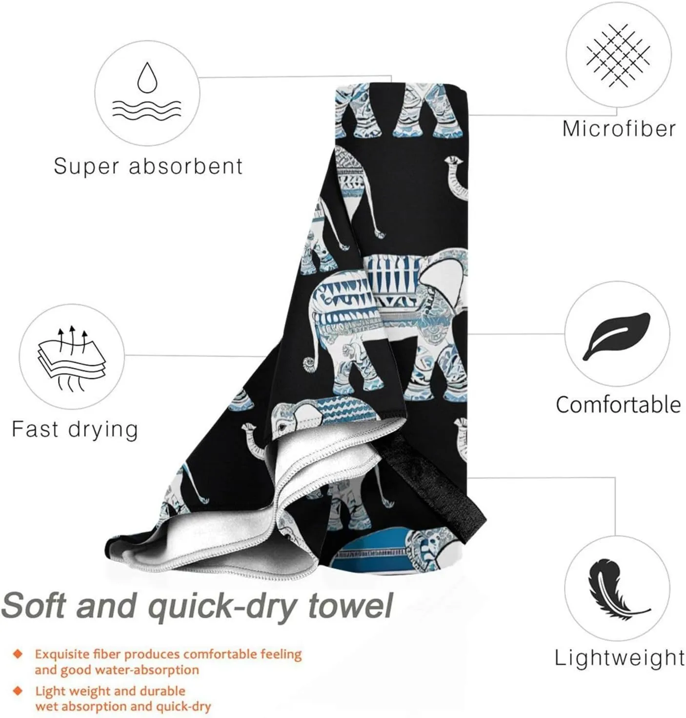 Aztec Elephant Premium Compact Microfiber Travel Towel-Featherlight & Quick Dry,Sand-Resistant Beach Towel for Swimming,Camping,Vacation Essentials with Carry Pouch