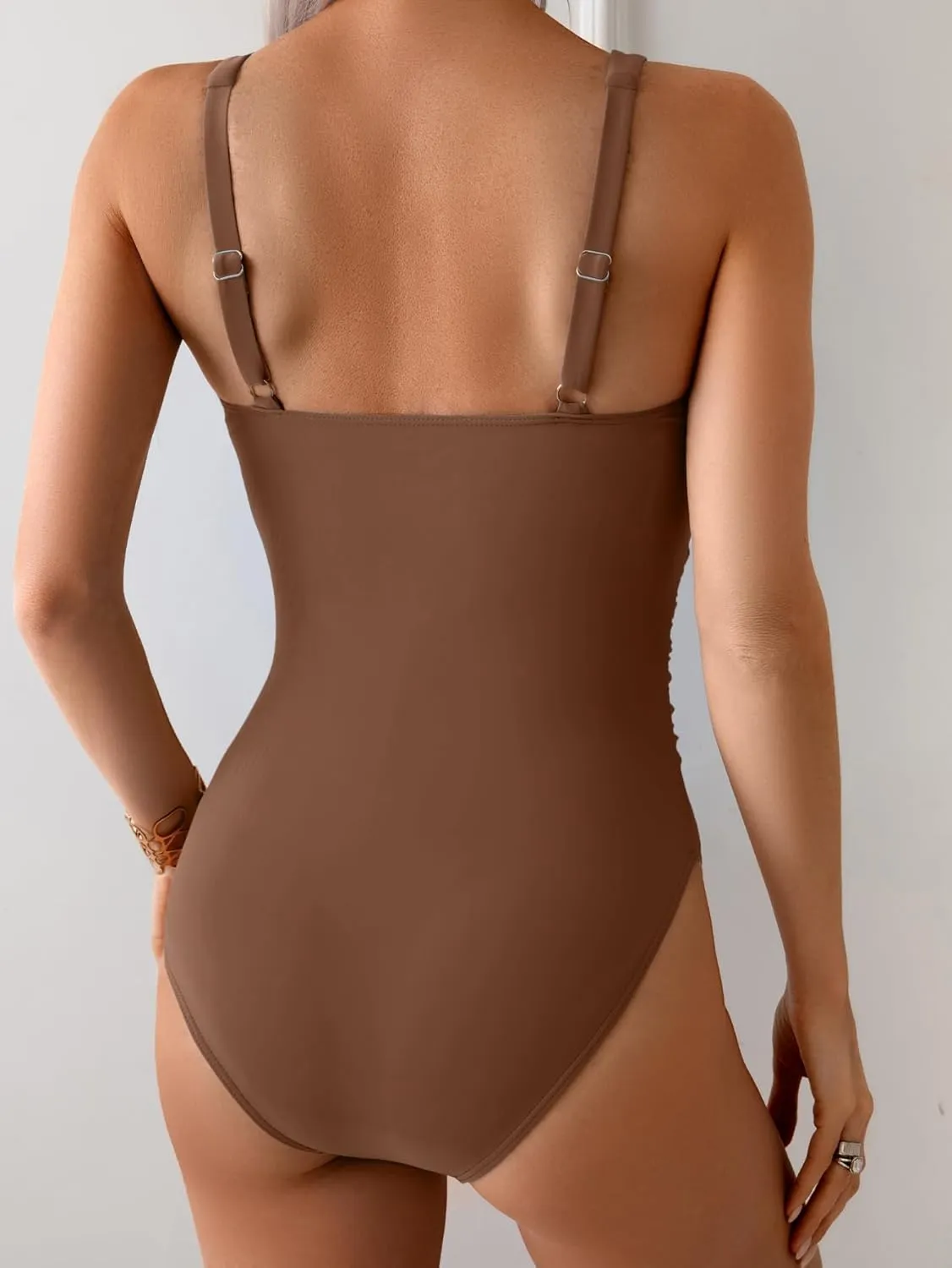 B2prity One Piece Swimsuit for Women Tummy Control V Neck Bathing Suit Slimming Ruched Swim Suit Cutout Swimwear
