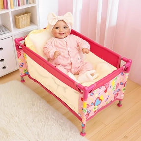 BABESIDE Baby Doll Crib with Storage Bag,Foldable Playpen Baby Doll Bed for 17-21" Reborn Dolls, Reborn Babies Dolls Accessories for Girls Age 3 ,Pack n Play Toy Gift for Kids,Pink