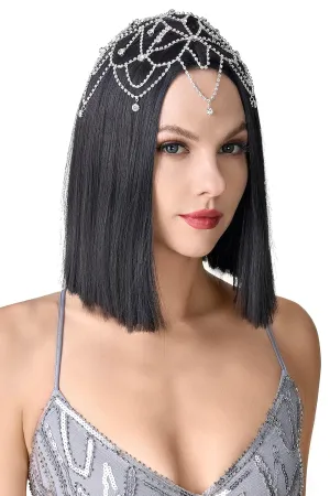 BABEYOND 1920s Crystal Cap Headpiece Rhinestone Head Chain Roaring 20s Great Gatsby Hair Accessories for Art Deco Party (Silver)