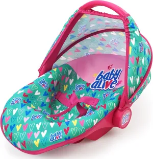 Baby Alive: Deluxe Doll Car Seat - Green, Pink, Hearts - Accessory for Dolls Up to 18", Portable, Transform to Lounge Seat, Canopy, Kids Toy Ages 3 