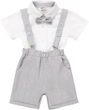 Baby Boy Baptism Christening Outfit Bowtie Dress Shirt Suspenders Shorts Summer Wedding Party Formal Ring Bearer Suits
