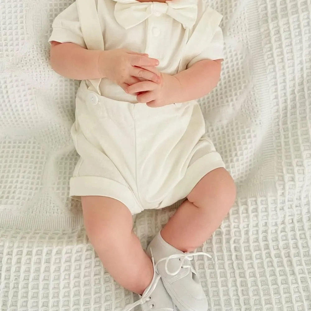Baby Boy Baptism Christening Outfit Bowtie Dress Shirt Suspenders Shorts Summer Wedding Party Formal Ring Bearer Suits