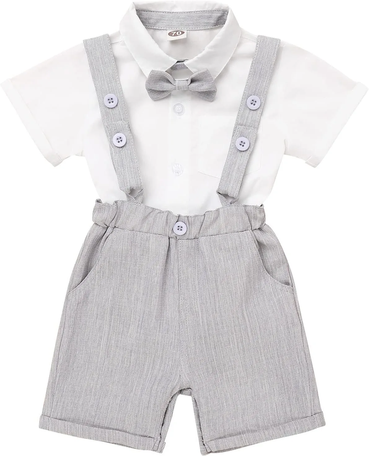 Baby Boy Baptism Christening Outfit Bowtie Dress Shirt Suspenders Shorts Summer Wedding Party Formal Ring Bearer Suits