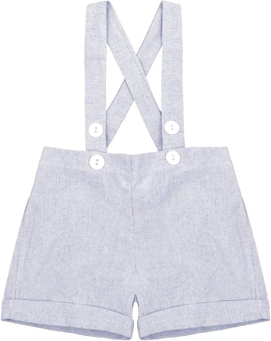 Baby Boy Baptism Christening Outfit Bowtie Dress Shirt Suspenders Shorts Summer Wedding Party Formal Ring Bearer Suits