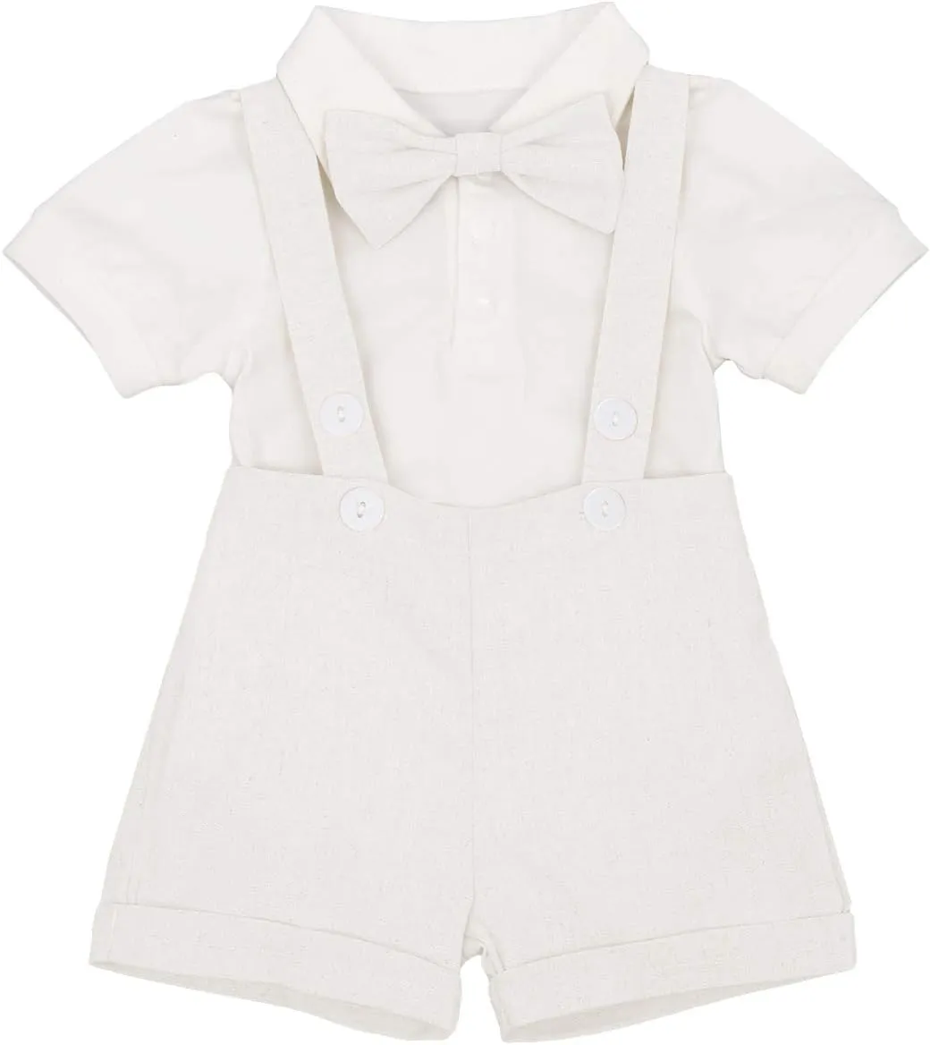 Baby Boy Baptism Christening Outfit Bowtie Dress Shirt Suspenders Shorts Summer Wedding Party Formal Ring Bearer Suits