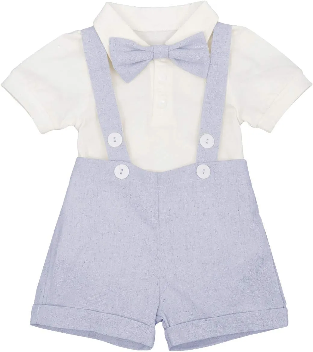 Baby Boy Baptism Christening Outfit Bowtie Dress Shirt Suspenders Shorts Summer Wedding Party Formal Ring Bearer Suits