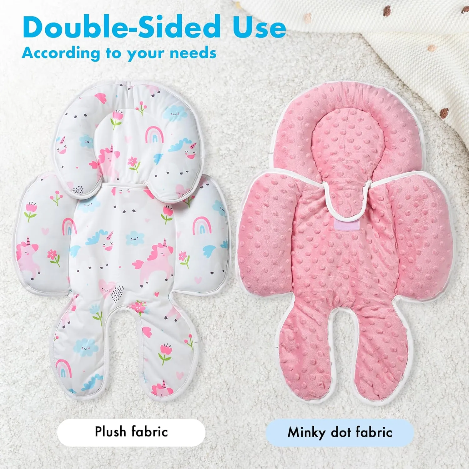 Baby Car seat Head Support, 2-in-1 Infant Car Seat Insert for Newborn Girls Boys Extra Soft Baby Support Pillow Cushion for Carseats, Strollers, Swings and Bouncers