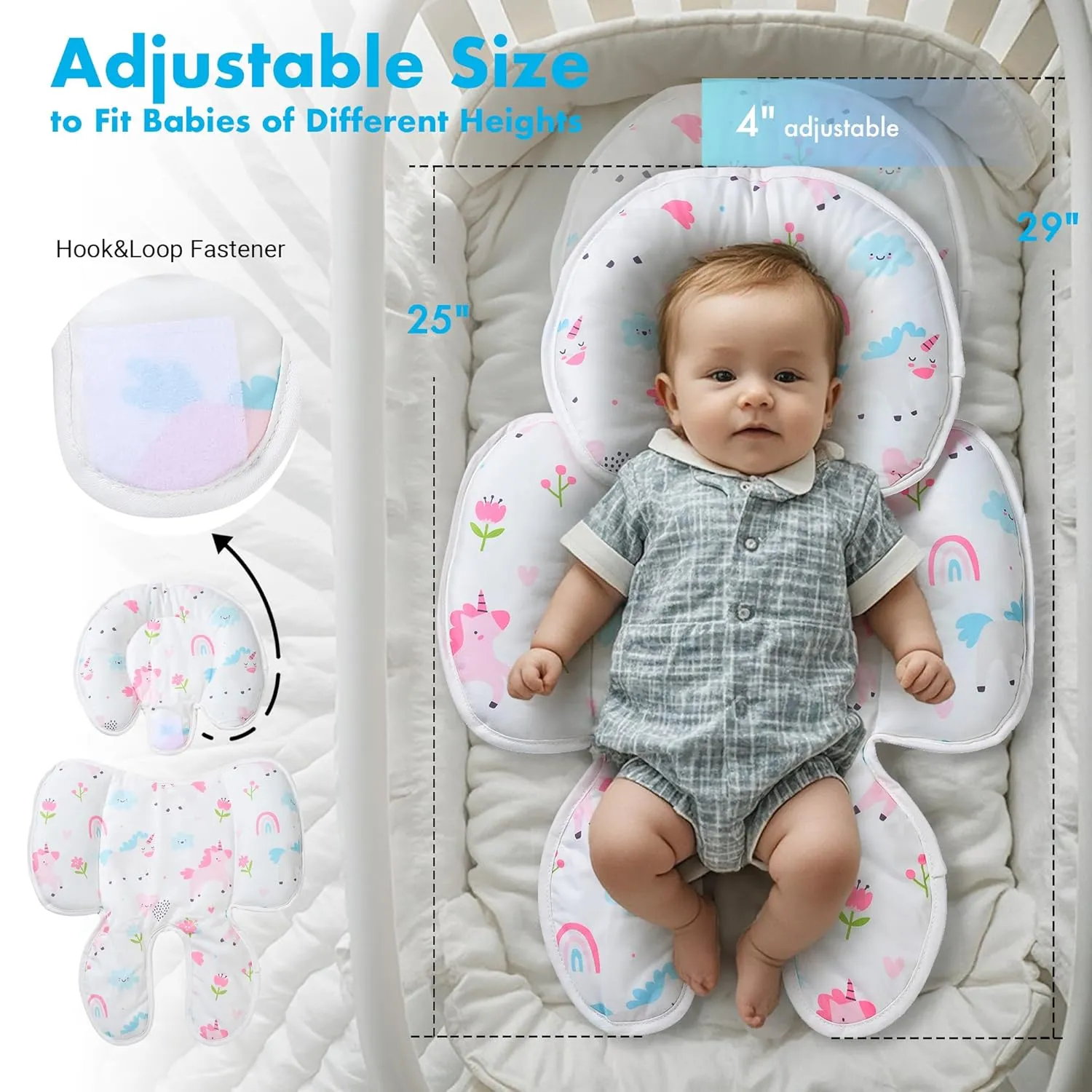 Baby Car seat Head Support, 2-in-1 Infant Car Seat Insert for Newborn Girls Boys Extra Soft Baby Support Pillow Cushion for Carseats, Strollers, Swings and Bouncers