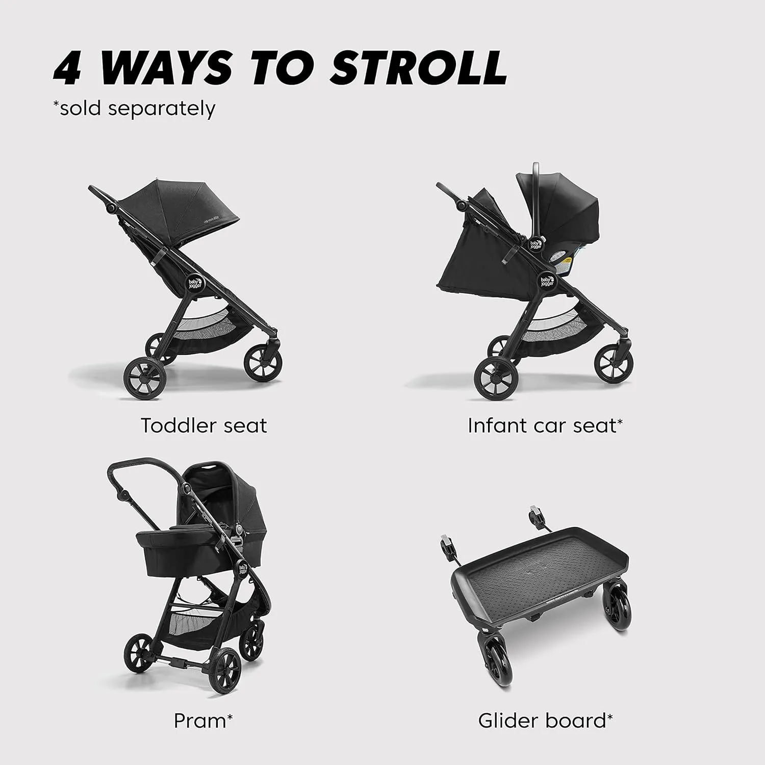 Baby Jogger City Mini GT2 All-Terrain Stroller Black Complete with Adjustable Handlebar Hand-Operated Parking Brake and car seat Adapter