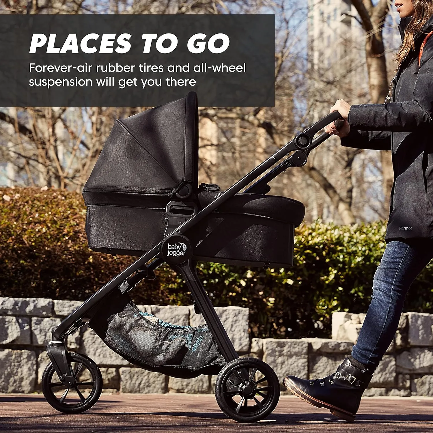 Baby Jogger City Mini GT2 All-Terrain Stroller Black Complete with Adjustable Handlebar Hand-Operated Parking Brake and car seat Adapter