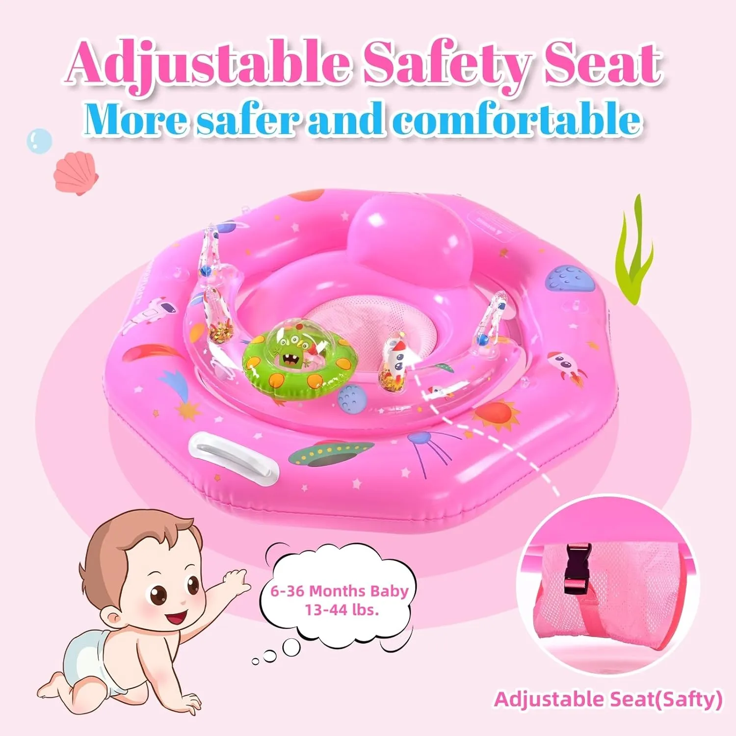 Baby Pool Float for 6-36 Months | Extra Wide Infant Pool Float with UPF50  Sunshade & Toy Play Console | Baby Floatie with Adjustable Safety Seat, Detachable Canopy, Secure Handle & Safety Leash