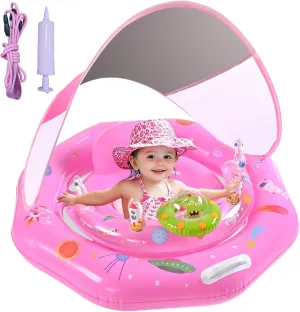 Baby Pool Float for 6-36 Months | Extra Wide Infant Pool Float with UPF50  Sunshade & Toy Play Console | Baby Floatie with Adjustable Safety Seat, Detachable Canopy, Secure Handle & Safety Leash