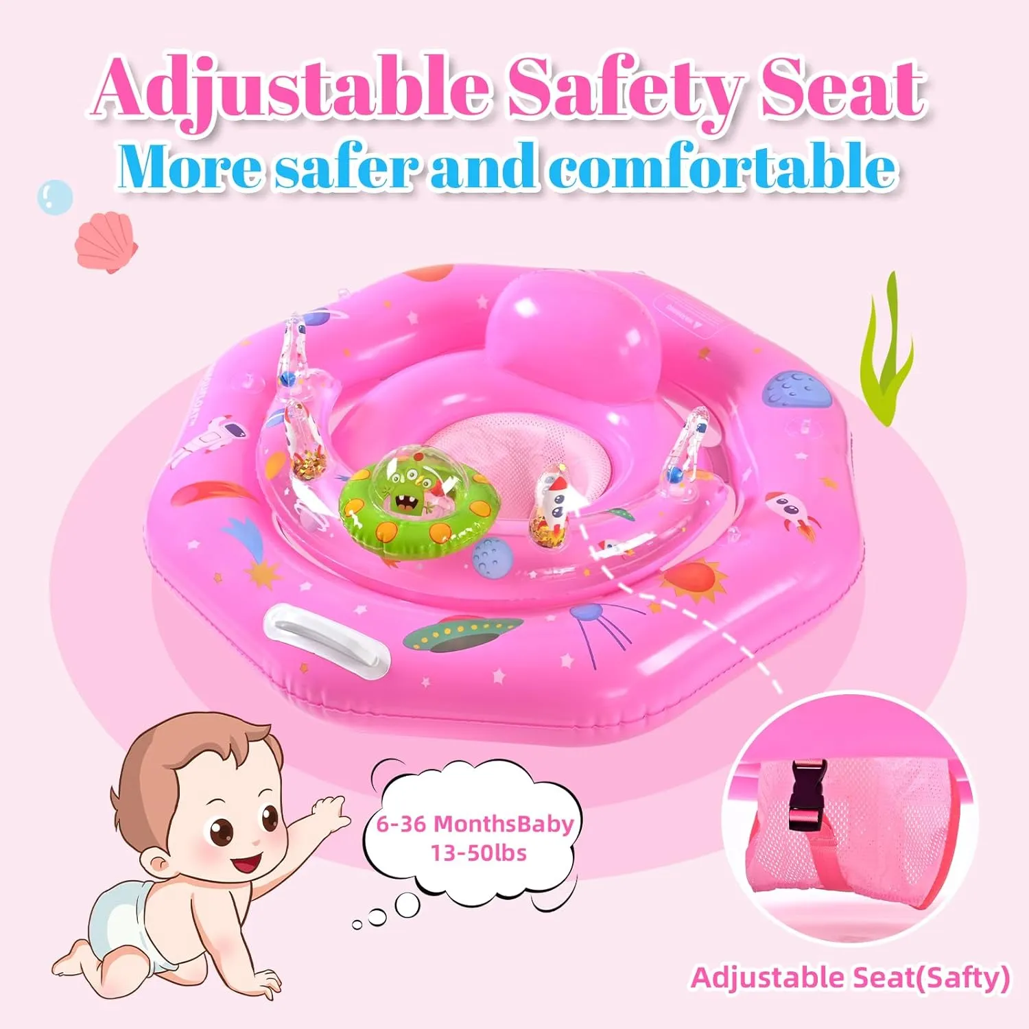 Baby Pool Float for 6-36 Months | Extra Wide Infant Pool Float with UPF50  Sunshade & Toy Play Console | Baby Floatie with Adjustable Safety Seat, Detachable Canopy, Secure Handle & Safety Leash