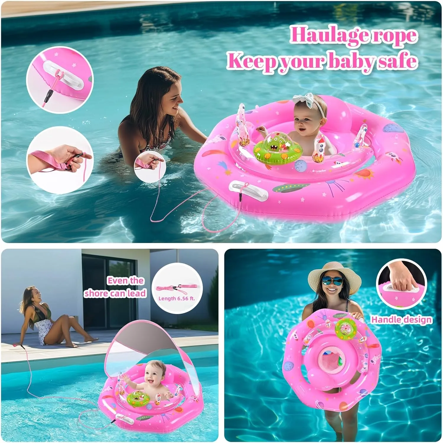 Baby Pool Float for 6-36 Months | Extra Wide Infant Pool Float with UPF50  Sunshade & Toy Play Console | Baby Floatie with Adjustable Safety Seat, Detachable Canopy, Secure Handle & Safety Leash