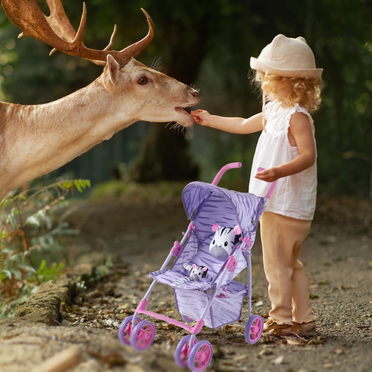 Baby Doll Stroller for Toddlers 1-3, Pillow Animal Toy Baby Stoller for Dolls, Pink & Purple Folding Baby Toy Stroller for Dolls, Foldable Stroller for Girls, for Kids (Zebra)