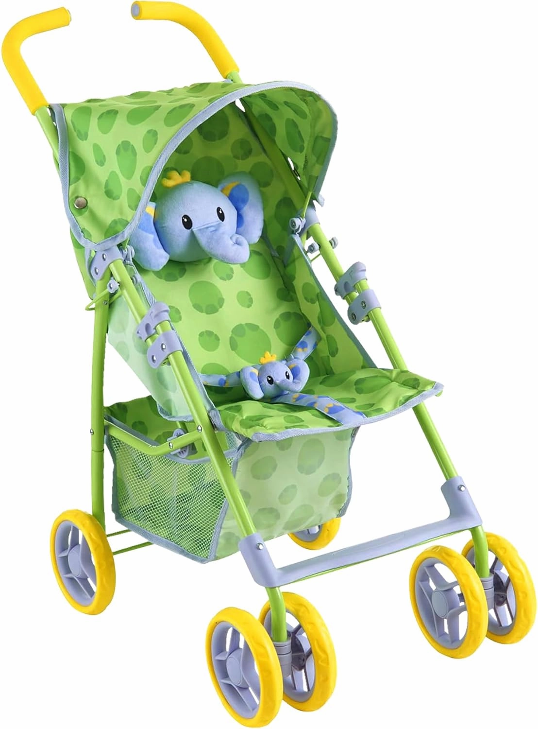 Baby Doll Stroller for Toddlers 1-3, Pillow Animal Toy Stoller for Dolls, Green Folding Baby Toy Stroller for Dolls, Foldable Baby Stroller Toy for Girls, for Kids (Elephant)
