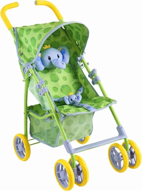 Baby Doll Stroller for Toddlers 1-3, Pillow Animal Toy Stoller for Dolls, Green Folding Baby Toy Stroller for Dolls, Foldable Baby Stroller Toy for Girls, for Kids (Elephant)
