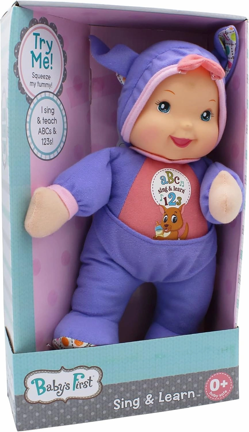 Baby's First Sing & Learn Purple Kangaroo Soft & Cuddly Singing Musical Doll, Teaches Abc's & Numbers