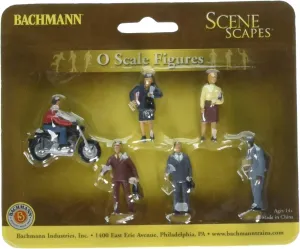 Bachmann Trains - FIGURES - CITY PEOPLE with MOTORCYCLE (7pcs/pk) - O Scale