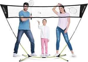 Badminton Net Rackets Shuttlecocks Combo Set - Portable & Instant Setup (Backyard Fun, Beach Park Picnic Outdoor Games)