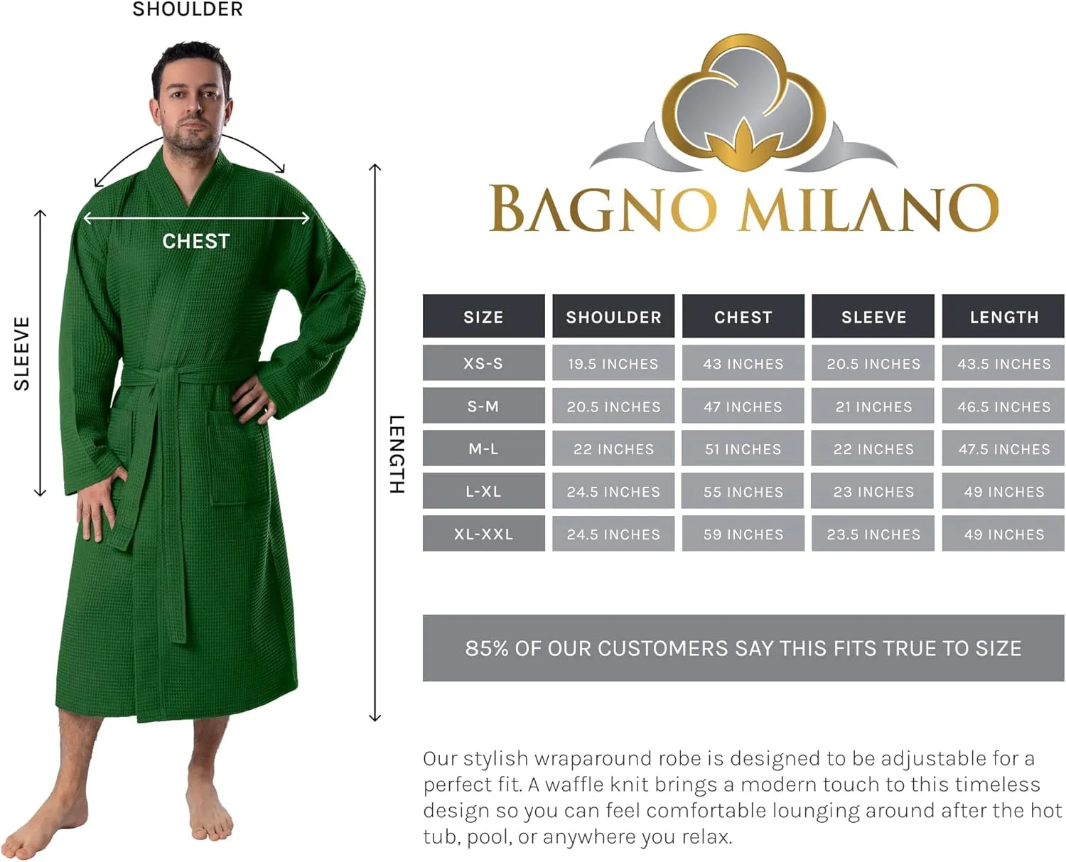 BAGNO MILANO Mens Robes, Waffle Robes For Men, Turkish Cotton Mens Bathrobes