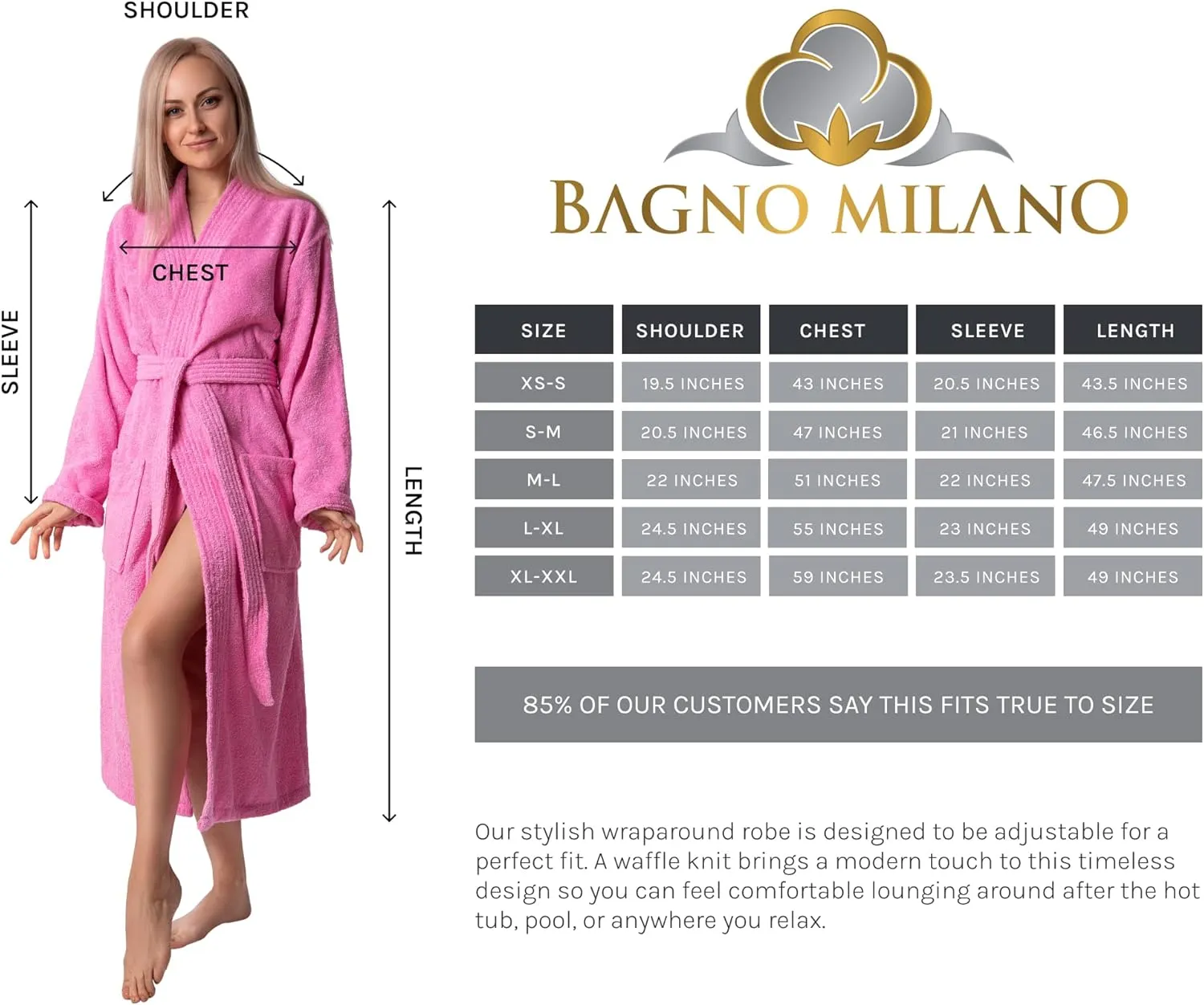 Bagno Milano Women's Robes, Waffle Robes For Women, Turkish Cotton Bathrobes For Women