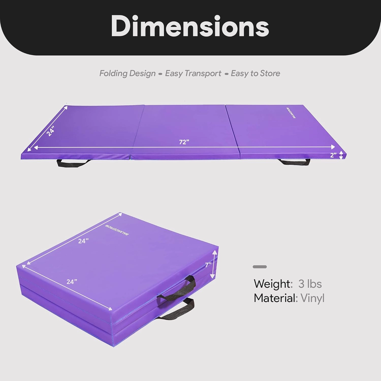 BalanceFrom Folding Gymnastics Mat Home Gym Floor Tumbling Equipment, Multicolor