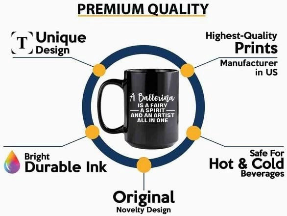 Ballerina Coffee Mug 15oz Black -Fairy Spirit Artist Ballerina - Dancer Musical Dancer Ballet Dance Teacher Choreographer Gymnastic Teen Girl Coach Instructor Performer