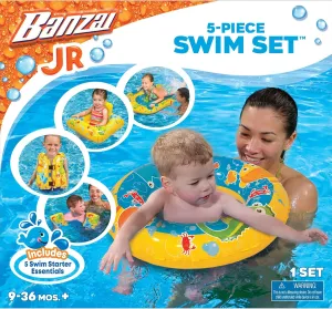 BANZAI Jr. 5-Piece Swim Set (Vest, Arm Floats, Swim Ring, Pool Seat, Kick Board) Ages 9-36 Months