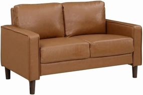 Baroque Bonanza 54" Loveseat Brown Faux Leather Upholstery Track Style Arms Welt Trim Foam Cushions Pocket Coils Solid Wood Frame