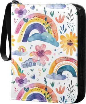 baseball card holder card holder case with double sided removable sleeves for game, baseball cards collection Colorful Rainbow Floral Cartoon