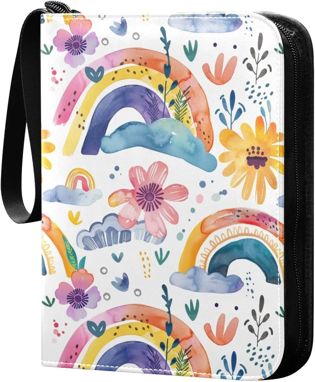 baseball card holder card holder case with double sided removable sleeves for game, baseball cards collection Colorful Rainbow Floral Cartoon